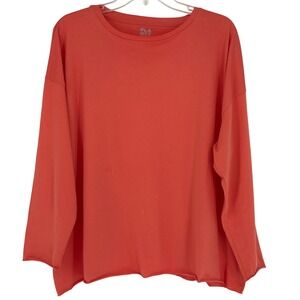 Planet by Lauren G Artsy Lagenlook Oversized Dolman Sleeve Top Coral Orange OS